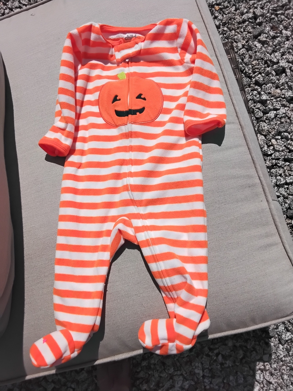 Child of Mine Orange & White Striped Pumpkin Footed One-Piece